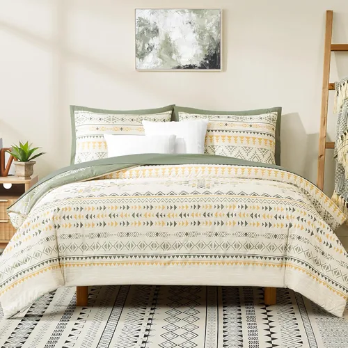 Miniatura 12 de Geniospin Juego de edredón tamaño matrimonial de 7 piezas - Juego de ropa de cama en una bolsa, cómodos juegos de ropa de cama occidentales