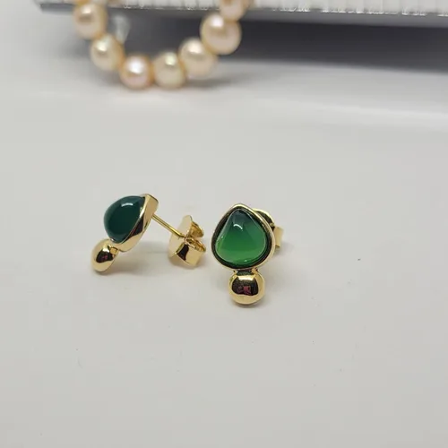 Miniatura 4 de BStones Brazilian Stones Agate Stone Stud Earrings for Women, Natural Brazilian Skilled Crafted Gemstone, Hypoallergenic 18K Gold Plated, 34 inch