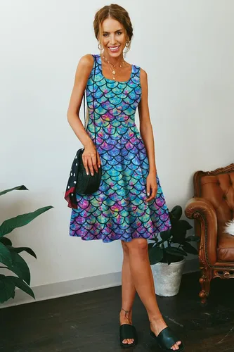 Miniatura 4 de uideazone - Vestido de mujer sin mangas cuello redondo de verano, para playa, casual, Midi línea A.