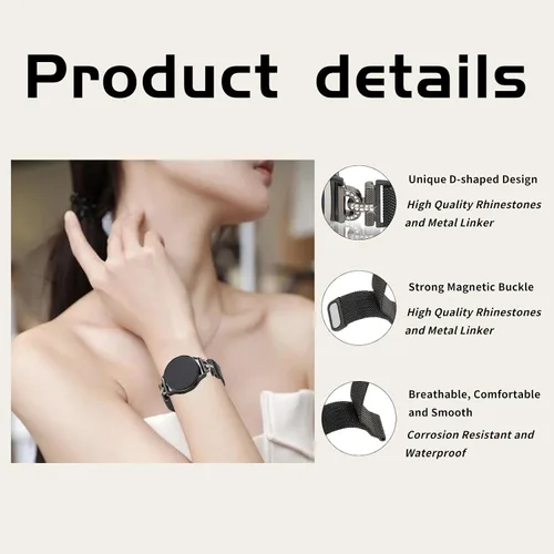 Miniatura 2 de Bandas magnéticas compatibles con Samsung Galaxy Watch 7/FE/6/5/4 1.575 in 1.732 in, 5 Pro, Watch 4/6 Classic 1.654 in 1.811 in 1.693 in 1.850 in