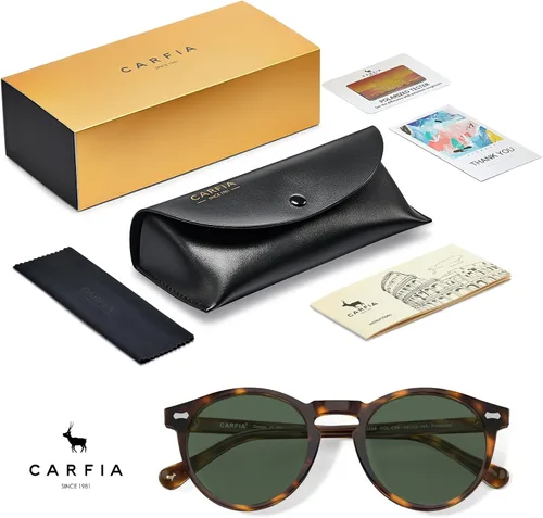 Miniatura 34 de CARFIA Gafas de sol polarizadas de acetato redondo para mujer, protección UV de cara pequeña con funda de cuero CA5288