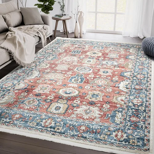 Abani Savoy Collection - Alfombra de área, diseño vintage rojo y crema, 4 x 6 pies, fácil de limpiar, duradera para niños y mascotas, no desprende