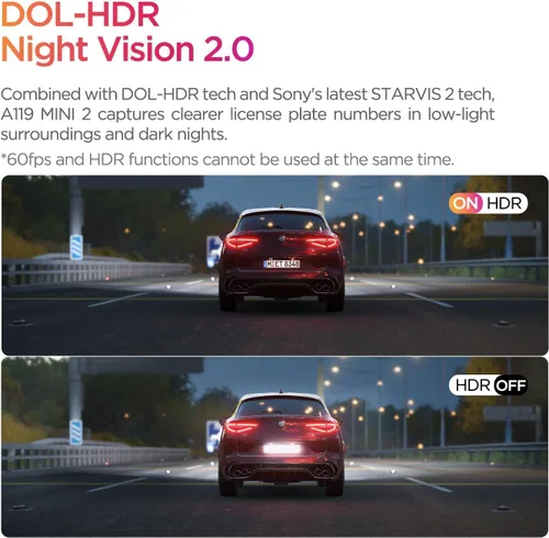 Miniatura 7 de VIOFO Dash Cam A119 Mini 2, sensor STARVIS 2, 2K 60 fps/HDR 30 fps con control de voz para coche con Wi-Fi GPS de 5 GHz, visión nocturna 2.0, modo