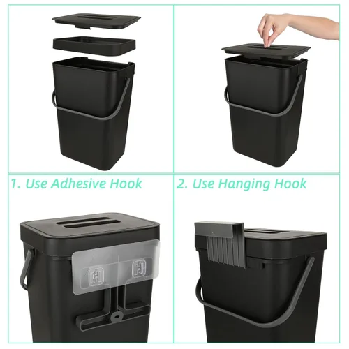 Miniatura 3 de WOPPLXY Bote de basura colgante con tapa, 3.2 galones con tapa, cubo de basura colgante de pared para armario, debajo del fregadero, baño