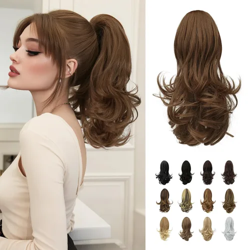Miniatura 47 de Sofeiyan Extensión de cola de caballo de 11 pulgadas con clip de garra, extensiones de cabello con cola de caballo, cola de caballo larga y rizada