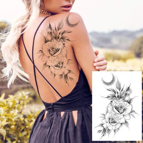Miniatura 7 de COKTAK Tatuajes temporales grandes, flor dorada, 8.2x5.9 pulgadas