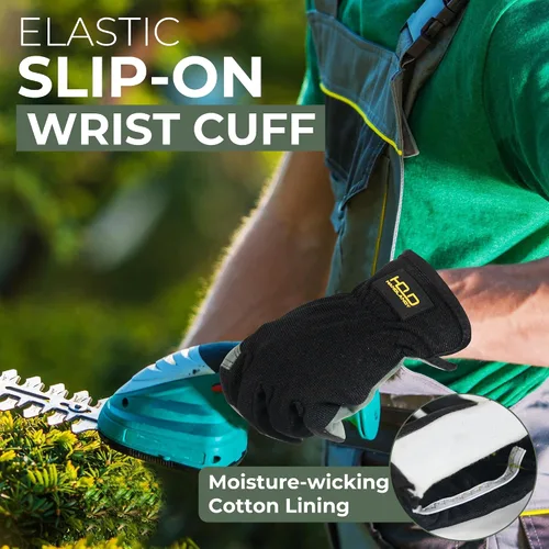 Miniatura 2 de HANDLANDY Guantes de jardinería de cuero para hombre, guantes de trabajo utilitarios para mecánicos, construcción, conductor Verde oliva (1 par)