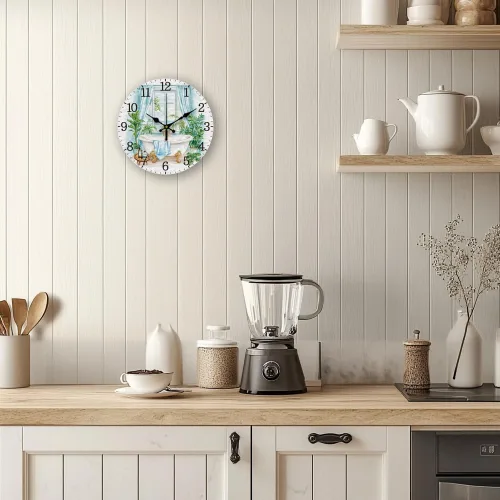 Miniatura 5 de CHGCRAFT Reloj de pared con escena de baño, reloj sin tictac, 12 pulgadas, redondo, decorativo, reloj de pared impreso para decoración de oficina