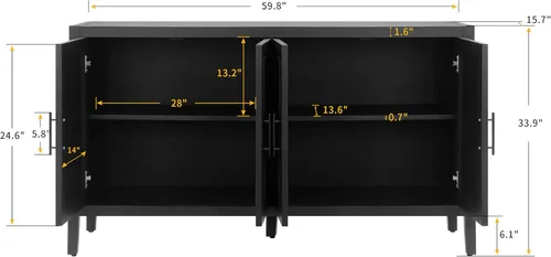 Miniatura 2 de LUMISOL Aparador de buffet negro vintage, gabinete de almacenamiento americano con estante ajustable, consola de 4 puertas, soporte para TV de hasta