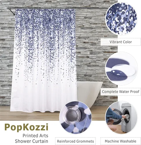 Miniatura 2 de Juego de cortinas de ducha degradadas de puntos azules con ganchos: 72 x 72 pulgadas, impermeable, lavable, con peso geométrico, degradado