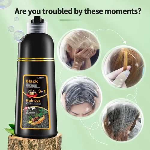 Miniatura 6 de leorx - Paquete de 2 champús de tinte para el cabello negro, 3 en 1, tinte de champú para cobertura de canas, coloración herbaria instantánea