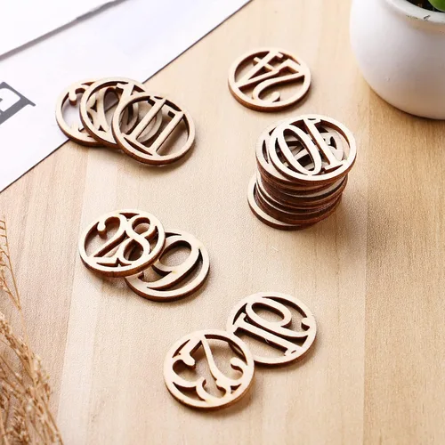 Miniatura 5 de Amosfun Número de piezas de madera de 1 a 30 piezas sin terminar, juego de decoración de manualidades de 0.98 pulgadas, recortes de madera natural