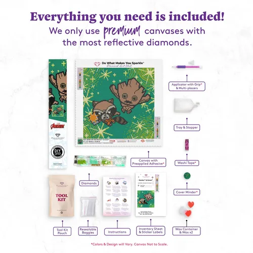Miniatura 3 de DIAMOND ART CLUB Rocket & Groot Guardianes de la Galaxia Kit de pintura de diamantes, manualidades divertidas para adultos, lienzo de arte redondo