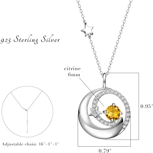 Miniatura 6 de FANCIME Collares de piedra natal de plata de ley 925 con colgante de luna y estrella, joyería fina, regalos de cumpleaños y Navidad para mamá