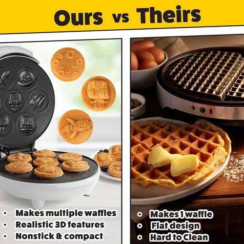 Miniatura 6 de Out of This World - Máquina de gofres para niños, haz 7 panqueques espaciales. Astronautas, lunas, estrellas y más en minutos, wafler eléctrico