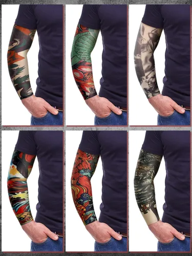 Miniatura 13 de Boao 20 piezas de mangas de brazo de enfriamiento para hombre, manga larga sin dedos, antideslizante, protección UV, mangas temporales para tatuajes