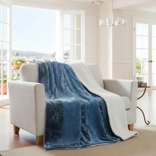 Miniatura 11 de Tache Elegant Embossed Sherpa Bed Throw Blanket (Blue, 50 x 60 Inch)