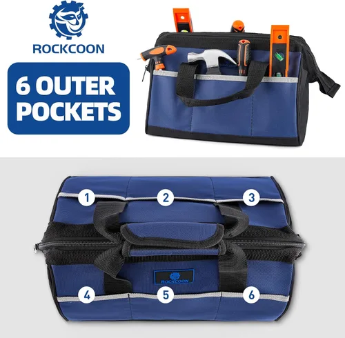 Miniatura 4 de Bolsa de herramientas de 13 pulgadas, organizador de herramientas de boca ancha para almacenamiento de herramientas, resistente y resistente al