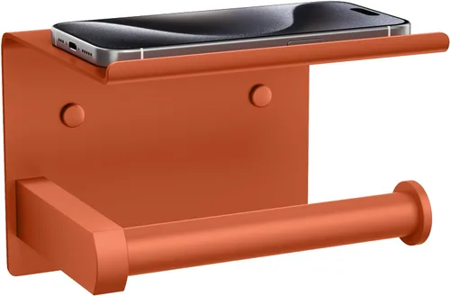 Miniatura 15 de Tindbea Soporte de papel higiénico con estante para teléfono, soporte de pared adhesivo o con tornillos, soporte de rollo de papel higiénico