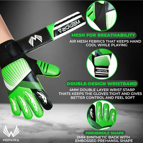 Miniatura 2 de Guantes de portero de fútbol para niños y jóvenes junior de 4mm antideslizantes con agarre fuerte en la palma Verde