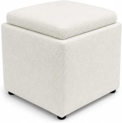 Miniatura 9 de SIMPLIHOME Rockwood - Otomana de almacenamiento en cubo con bandeja, otomana tapizada de cuero vegano de 17 pulgadas de ancho en marrón envejecido