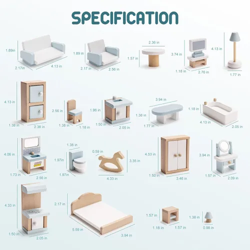 Miniatura 7 de ROBOTIME Muebles para Casa de Muñecas, Juego de Muebles de Madera para Casa de Muñecas, Set de 23 Piezas de Accesorios y Muebles para Casa