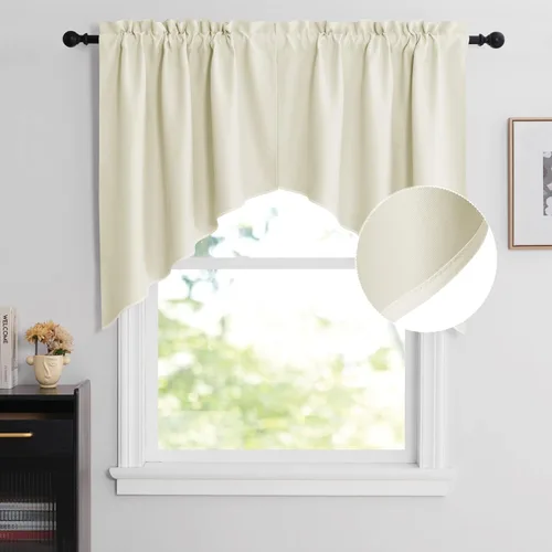 Miniatura 23 de NICETOWN Home Fashion - Cortinas de cocina con bolsillo para poste, cenefa festoneada a medida, cenefa festoneada sólida para ventana de Marrón