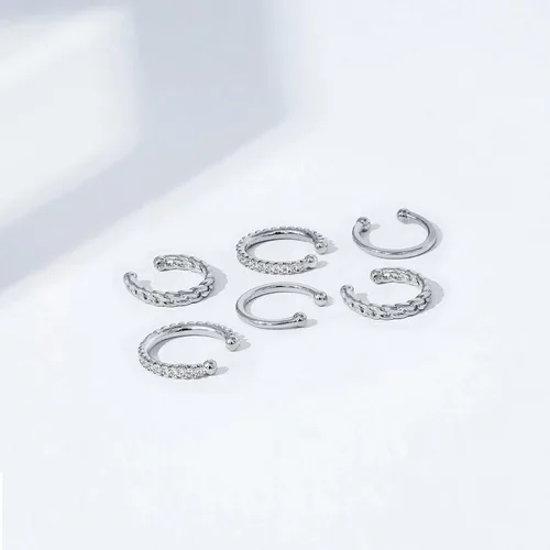 Miniatura 4 de Tienda Essentials Juego de 3 aretes de plata de ley chapada en oro de 14 quilates o rodio