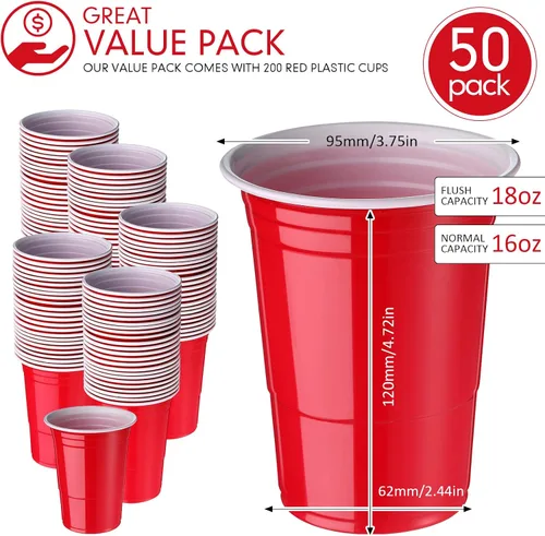 Miniatura 2 de Mimorou - Paquete de 200 vasos de plástico de 16 onzas desechables para fiestas, graduaciones, bodas, apilables, resistentes para barbacoa, Rojo