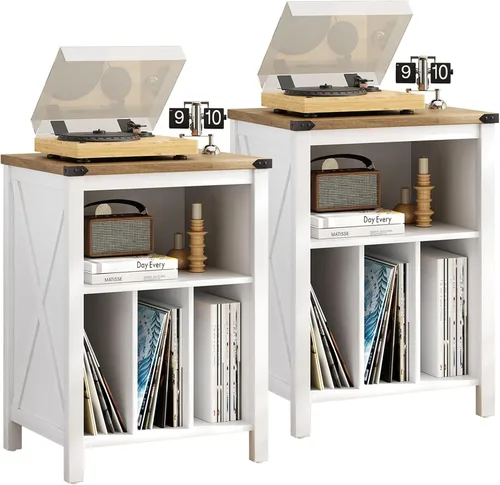Miniatura 6 de 4 EVER WINNER Soporte para tocadiscos con almacenamiento de vinilo, soporte para discos con 3 divisores, soporte abierto para hasta 160 álbumes