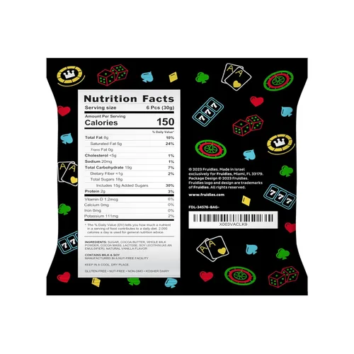 Miniatura 2 de Fichas de póker de casino Fruidles, monedas de chocolate con leche belga, productos lácteos certificados Kosher, sin OGM (paquete de 100)