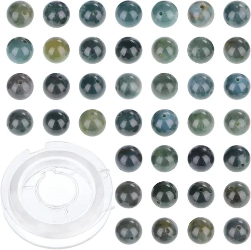 Miniatura 7 de 100 cuentas sueltas redondas de jade blanco natural de 0.315 pulgadas para fabricación de joyas con cordón elástico de cristal