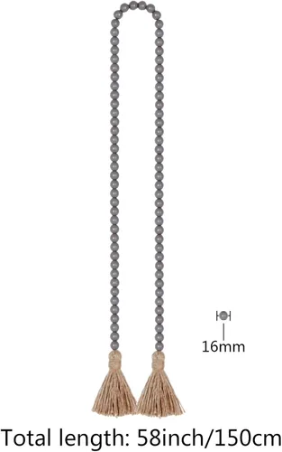 Miniatura 6 de Guirnalda de cuentas de madera de 58 pulgadas con borlas, decoración rústica de granja, decoración de oración bohemia para colgar en la pared (gris)
