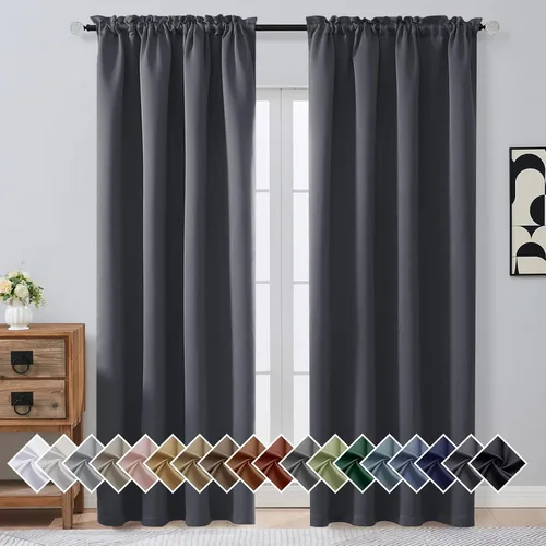Miniatura 88 de OVZME Cortinas opacas turquesa para tratamiento de ventanas pequeñas, cortinas cortas con bloqueo de luz para ventana de cocina sobre el fregadero