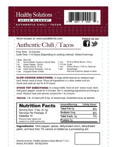 Miniatura 2 de Healthy Solutions Spice Blends Auténtico Chili/Tacos