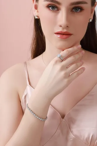 Miniatura 6 de Pulsera de tenis de plata de ley 925 con circonita cúbica de 0.157 in de corte redondo en bisel de 7.5 in