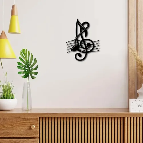 Miniatura 6 de CREATCABIN Notas musicales de metal para decoración de pared, letreros de pared negros para colgar en hierro, escultura de adorno de metal