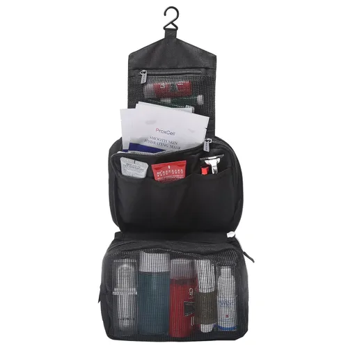 Miniatura 4 de Neceser colgante de lona Estuche de viaje compacto Organizador de cosméticos Kit de higiene de cuidado personal Bolsa de accesorios de baño