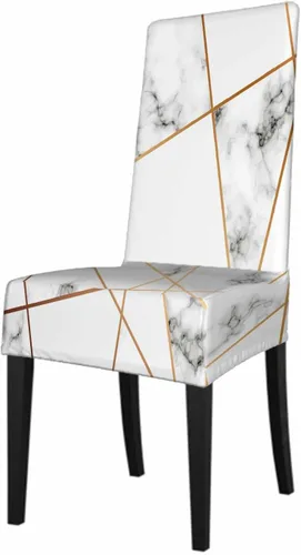 1 paquete de fundas para sillas de comedor con diseño de textura de mármol, líneas geométricas doradas, piedra de lujo, elegante mancha, corto,