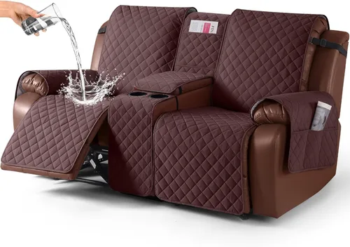 Miniatura 30 de KinCam Funda 100% Impermeable para Loveseat Reclinable con Consola, Fundas Antideslizantes para Sofá Reclinable de 2 Asientos, Funda para Sofá