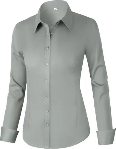 Miniatura 9 de CUNLIN - Camisas de manga larga con botones de algodón para mujer, ajustadas, camisas formales de vestir para el trabajo, blusas de trabajo, tops