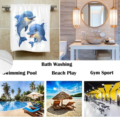Miniatura 2 de Pfrewn Blue Dolphins - Toallas de mano de 16 x 30 pulgadas, toalla de baño de animales, ultra suave, altamente absorbente, toalla de baño pequeña