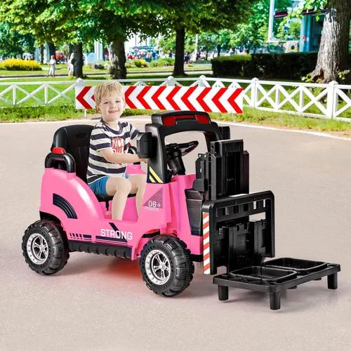 Miniatura 9 de OLAKIDS Carretilla elevadora para montar, camión de construcción de vehículos eléctricos para niños de 12 V con control remoto, horquilla