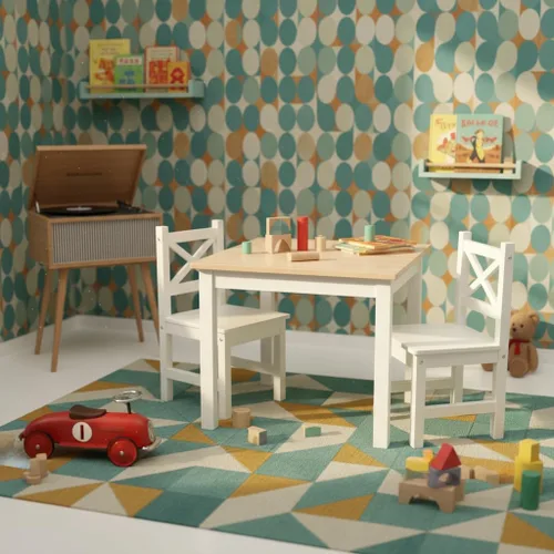Miniatura 6 de PETIT BATEAU Juego de mesa y 2 sillas de madera maciza para niños, diseño irlandés Montessori Modern AMMEHOELA para niños de 2 a 8 años, regalo