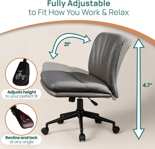 Miniatura 8 de NYPOT Silla de escritorio sin brazos con ruedas para sentarse entrecruzada, silla sin brazos anchos con patas cruzadas, taburete giratorio ajustable