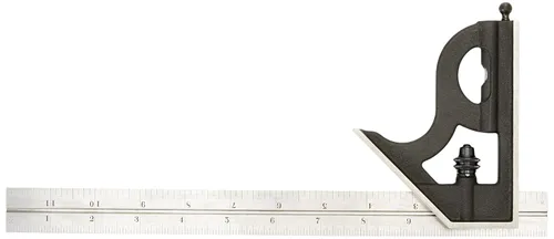 Miniatura 24 de Starrett Escuadra de combinación de acero con cabeza cuadrada - Longitud de hoja de 300 mm, cabezas de hierro fundido, pestillo reversible, punta