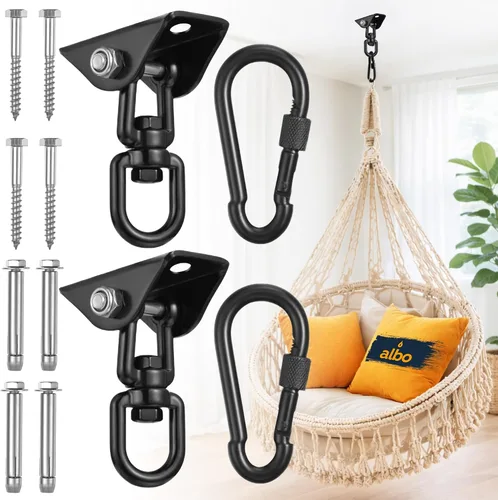 Miniatura 11 de Albo Gancho para colgar en el techo de 2650 libras para hamaca y columpio de porche, soporte resistente giratorio de 360° con mosquetón