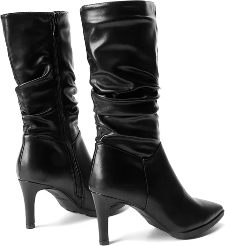 Miniatura 3 de DREAM PAIRS Botas de media pantorrilla para mujer, tacones altos, puntera puntiaguda, con cremallera, botas elegantes a la moda