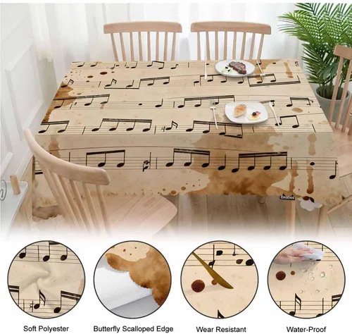 Miniatura 4 de Mantel de notas musicales de 52 x 70 pulgadas, diseño de piano musical retro, mantel oblongo, mantel decorativo antirencogimiento para cocina