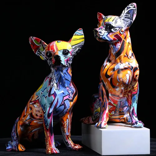 orenm Colorida estatua de Chihuahua graffiti arte de perro, figura de resina para decoración del hogar, decoración de animales de color salpicadura,